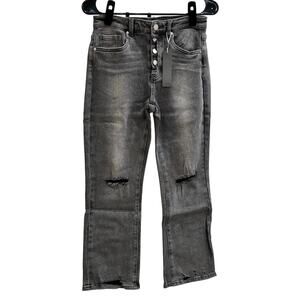 tractr Button Me Up High Rise Crop Grey Jeans Size 4/27